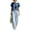 Navy, variant on Plus Size Two Piece of Outfits for Womens Round Neck Short Sleeve Pinstripe Pocket Elastic Waist Long Pants Sets