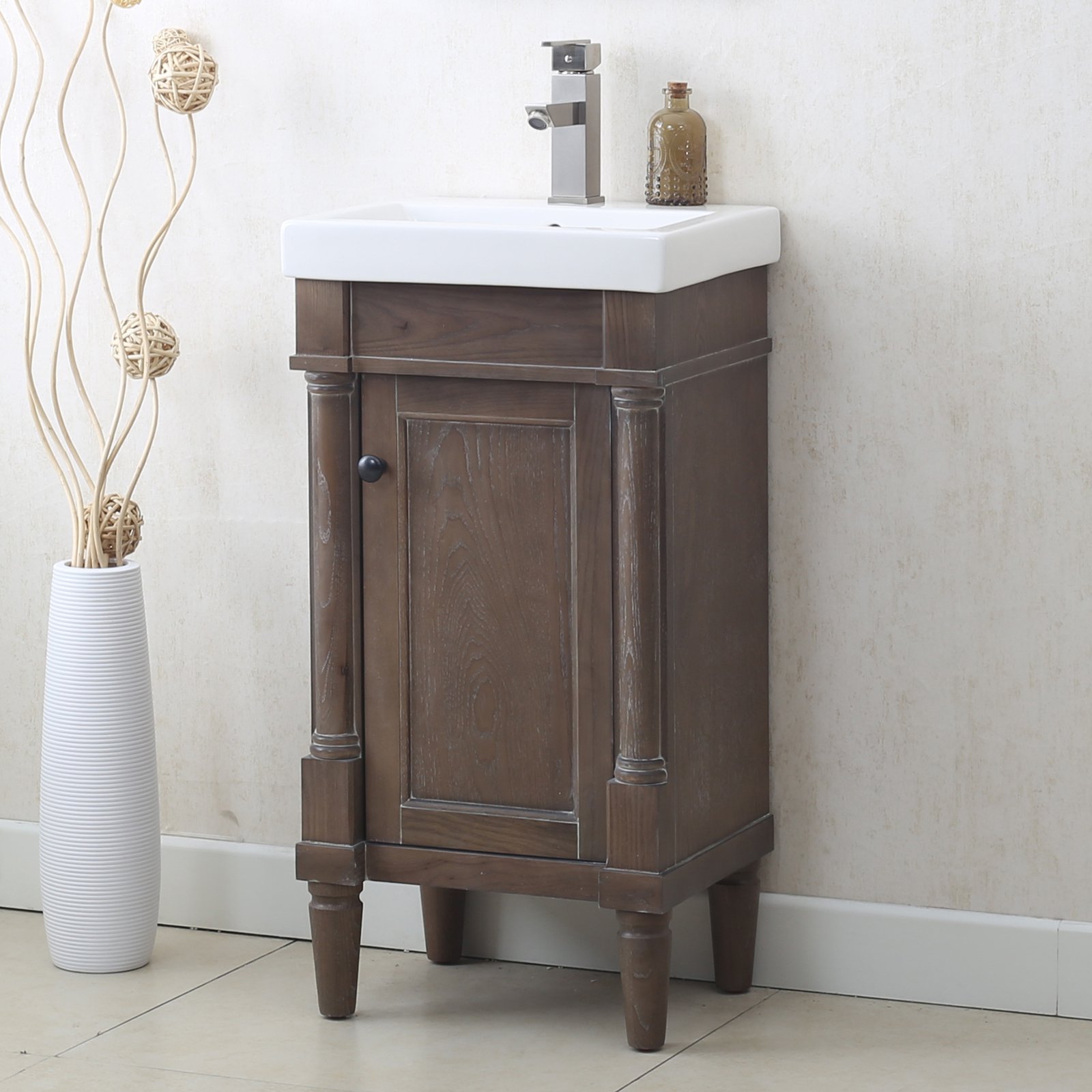 Runfine Rfva0198c Vitreous China Top Reversible Vanity With 2 Options Wall Hang Or Legs White Finish