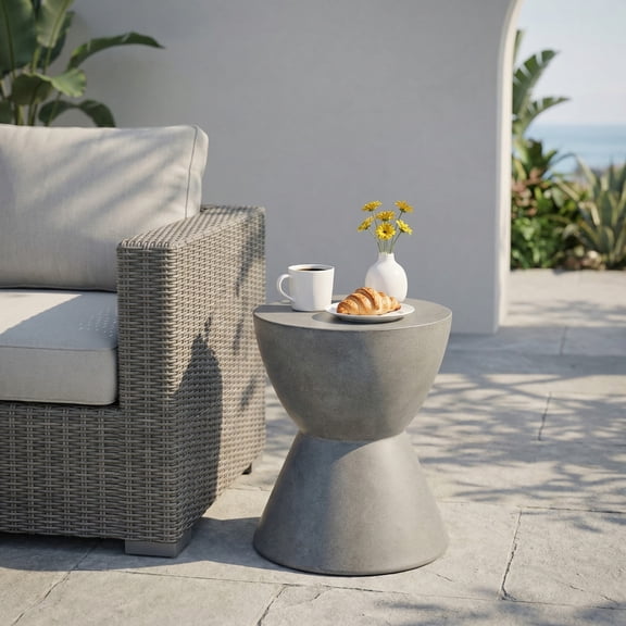 Christopher Knight Home Outdoor Patio Round Hourglass Accent Table, Lightweight Concrete, Charcoal