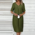 thumbnail image 5 of Summer Dress Women's Dress Lightweight V Neck Beach Dress Half Sleeve Midi Dress Loose Knee Length Buttons Dress With Pockets Dresses for Summer Casual Summer Clothes for Women Summer Midi Dresses, 5 of 8