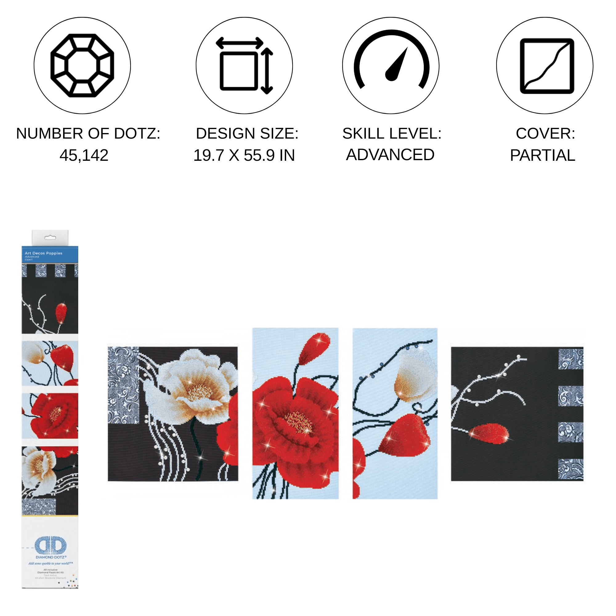 Diamond Dotz Deco Poppies Floral  Diamond Painting Kits for Adults - Diamond Art Kits a Relaxing Creative Craft Kit with Dotz Gems 19.7"x55.9"