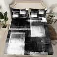 thumbnail image 2 of Manfei Modern Geometeic Square Twin Sheet Sets,Abstract Plaid Twin Fitted Sheet,White Gray Black Flat Sheet For Teens,Breathable Home Decor,3 Pieces, 2 of 7