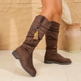 thumbnail image 4 of Brown Women'S Knee High Boots Low Heel Chunky Heel Fashion Casual Round Toe Pleated Comfort Stretch Solid Color, 4 of 9