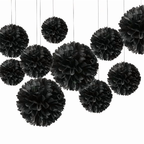 9 Pack Black Paper Flower Balls for Elegant Party Decor