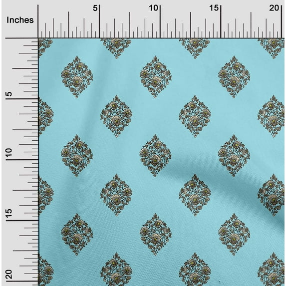 oneOone Viscose Chiffon Aqua Blue Fabric Leaves & Flower Floral Diy Clothing Quilting Fabric Print Fabric By Yard 42 Inch Wide