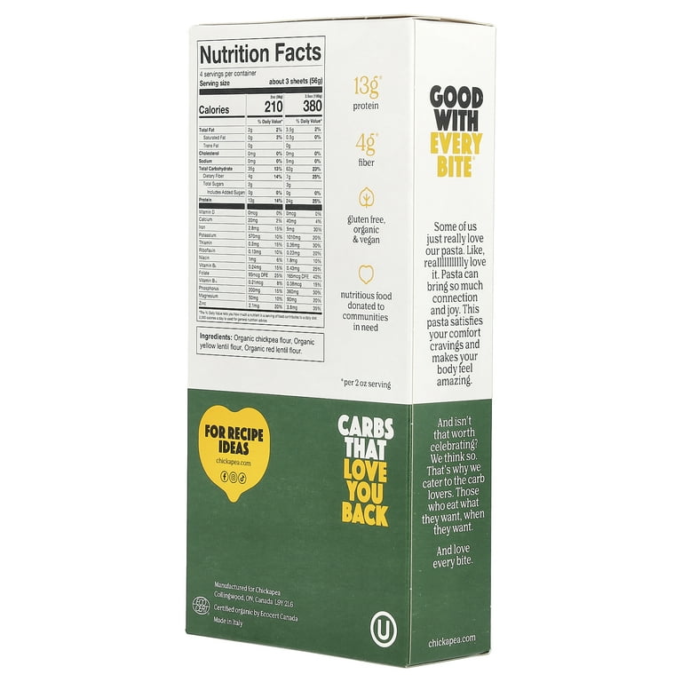 Chickapea, Lasagne Pasta, 8 oz, Gluten Free, Plant Based Protein
