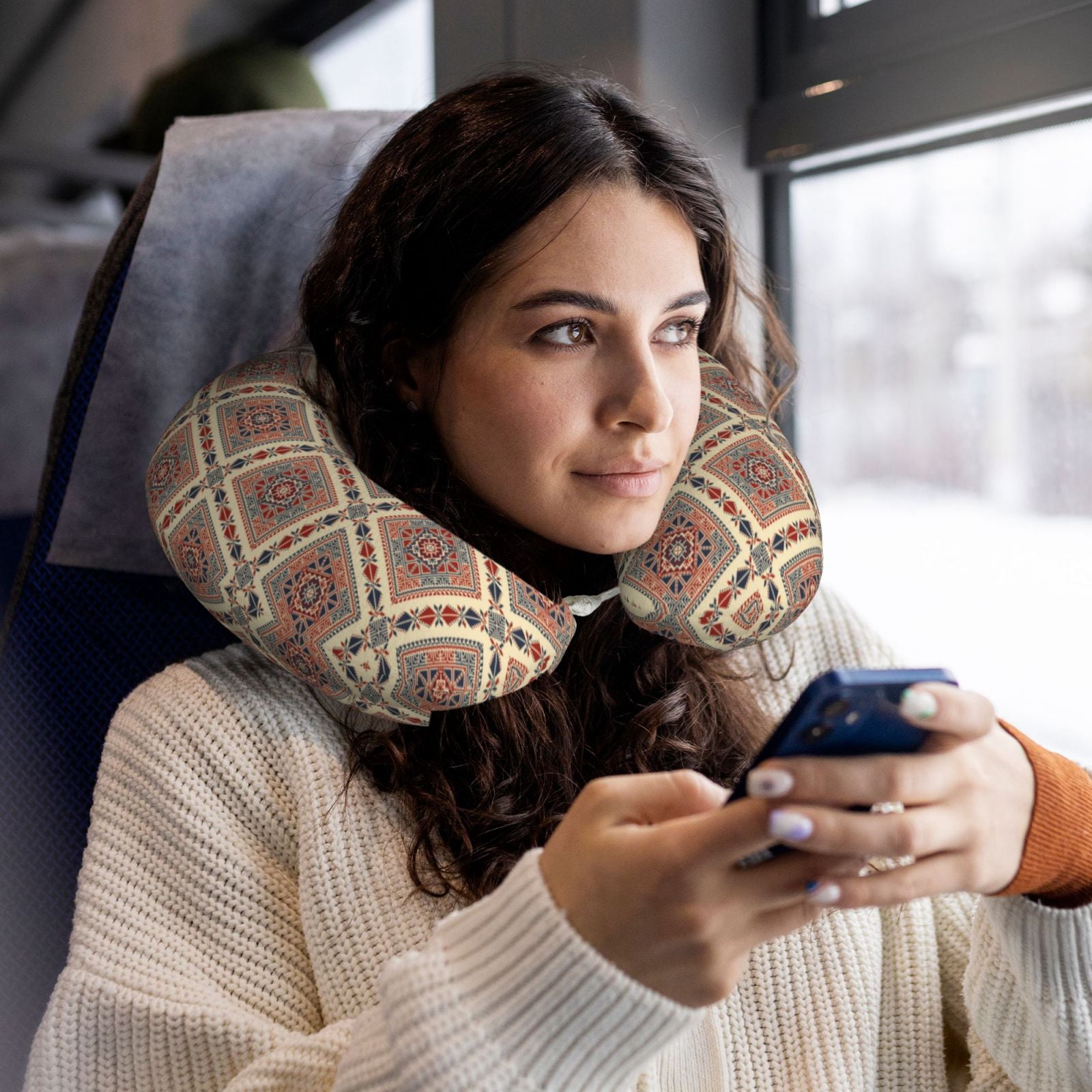 Xecao Fashion Tatreez Print Memory Foam Cervical Neck Pillow Versatile U-Shaped Pillows for Home,Office,Camping,Travelling,Soft Washable Cover