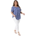 thumbnail image 3 of DARING DIVA Women's Plus Crew Neck Short Sleeve Boho Striped Blouse Top 1X Dark Blue, 3 of 6