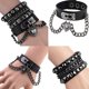 thumbnail image 3 of Pulsera de remache JAMW de cuero negro multicapa ajustable estilo Punk, 3 of 5