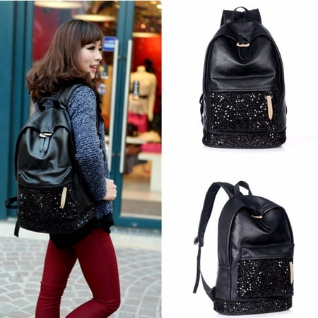 Women Leather Backpacks For Adults With Zipper Travel Sequins Tote ...