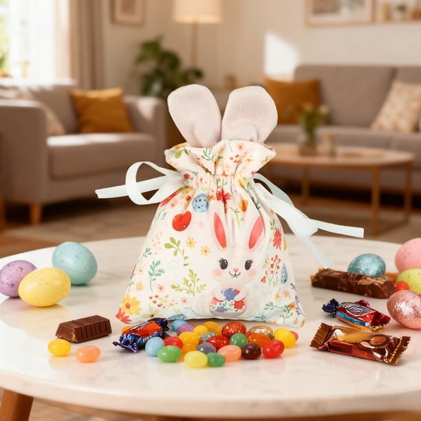 Bolsas de Pascua con cordón para dulces, bolsitas para golosinas navideñas, bolsas para regalos | Contiene dulces y pequeños obsequios | Tela de poliéster resistente