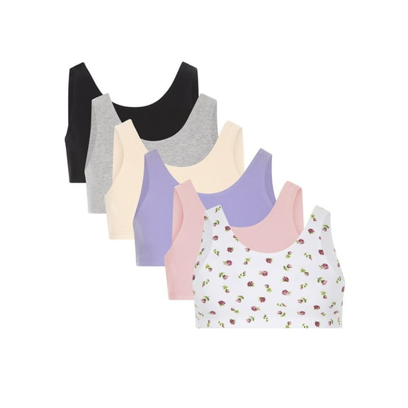 Fruit of the Loom Girls' Multi Cotton 6-Pack Built-Up Stretch Sports Bra