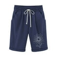 thumbnail image 3 of Pxkloy Women's Elastic Waist Knee Length Casual Cotton Bermuda Shorts with Drawstring Printed Lightweight Wide Leg Beach Linen Shorts Pants Navy,M, 3 of 4