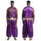 thumbnail image 3 of Disfraz de Príncipe árabe indio para hombre, chaleco antimanchas, chaleco curvo con ribete dorado brillante, frente abierto, pantalones largos con farol, 3 of 5