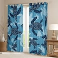 thumbnail image 2 of Homewish Kids Sea Turtle Blackout Curtains Set of 2 (52x84 Each), Navy Marine Seallife Window Curtains, Bohemian Damask Flower Curtains and Drapes, Living Room Curtains Decor, 2 of 6