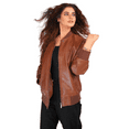 thumbnail image 3 of Charles Pearson Handmade Genuine Lambskin Brown Leather Bomber Jacket Women, Cropped Leather Jacket (Regular Fit, XL Size), 3 of 9