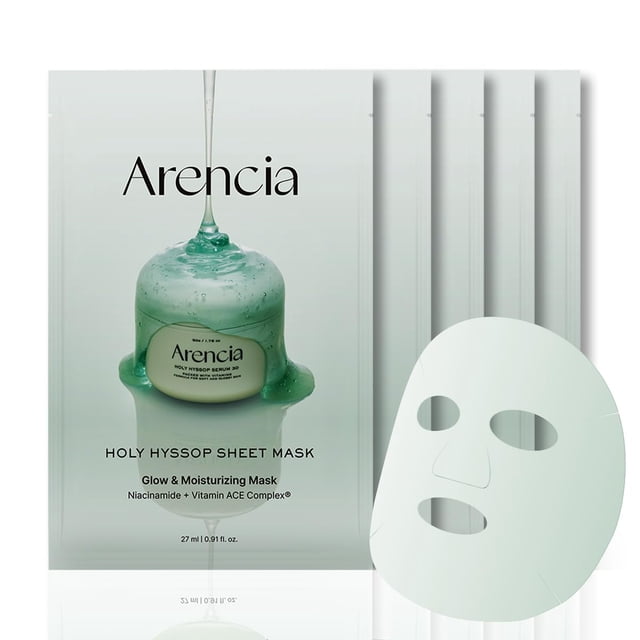 Mascarilla ARENCIA Hyssop Glow con vitamina A, C y E, paquete de 5