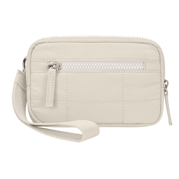 Minimalist Quilted Nylon Wristlet Wallet for Women | Durable, Scratch-Resistant & Wear-Resistant Card and Cash Organizer with Wrist Strap Beige