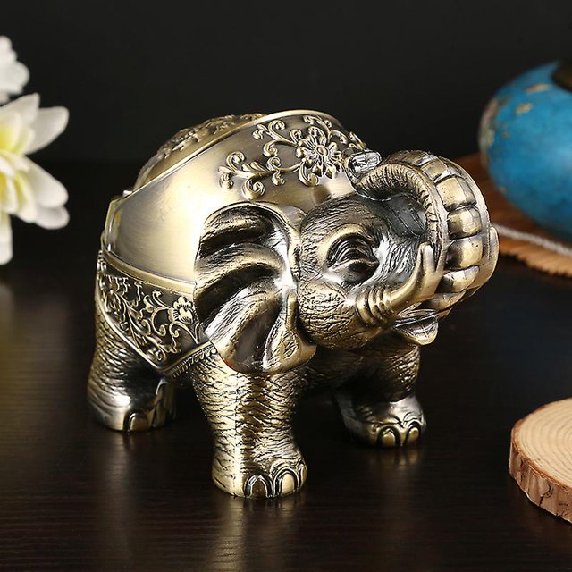 Lindo Cenicero Creativo con Tapa Cenicero con Forma de Elefante Cenicero de Animales Vintage Adorno de Escritorio, 15 * 10 * 11 cm