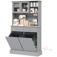 thumbnail image 7 of HOMCOM 68" Kitchen Pantry Storage Cabinet with Charging Station, 2 Tilt Out Trash Cabinets and Microwave Stand, Freestanding Kitchen Hutch with Glass Doors and Adjustable Shelf, Gray, 7 of 7