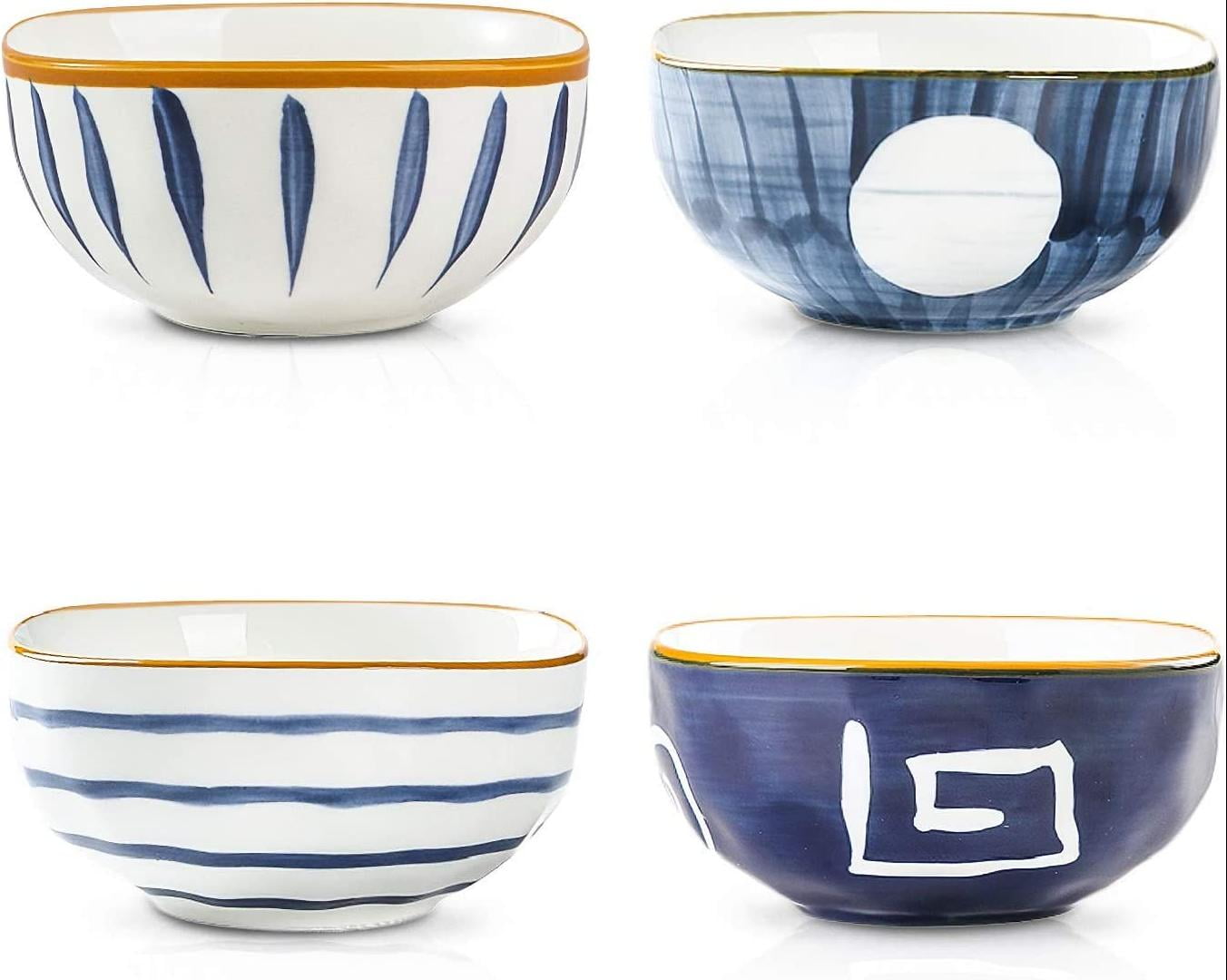 Porcelain Square Soup Bowls Pack of 4 (11.8 Oz) Creative Abstract