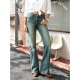 thumbnail image 5 of Women's High Waisted Flare Jeans, Medium Blue Wash, with Wide Stitched Hem Detail, Bootcut Denim Pants for Fall Casual Wear, 5 of 7