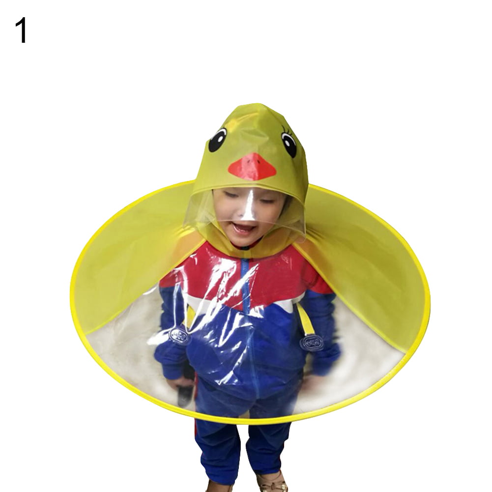 Cartoon Duck Child Kids Raincoat Umbrella UFO Shape Rain Hat Hands Free Sale VS
