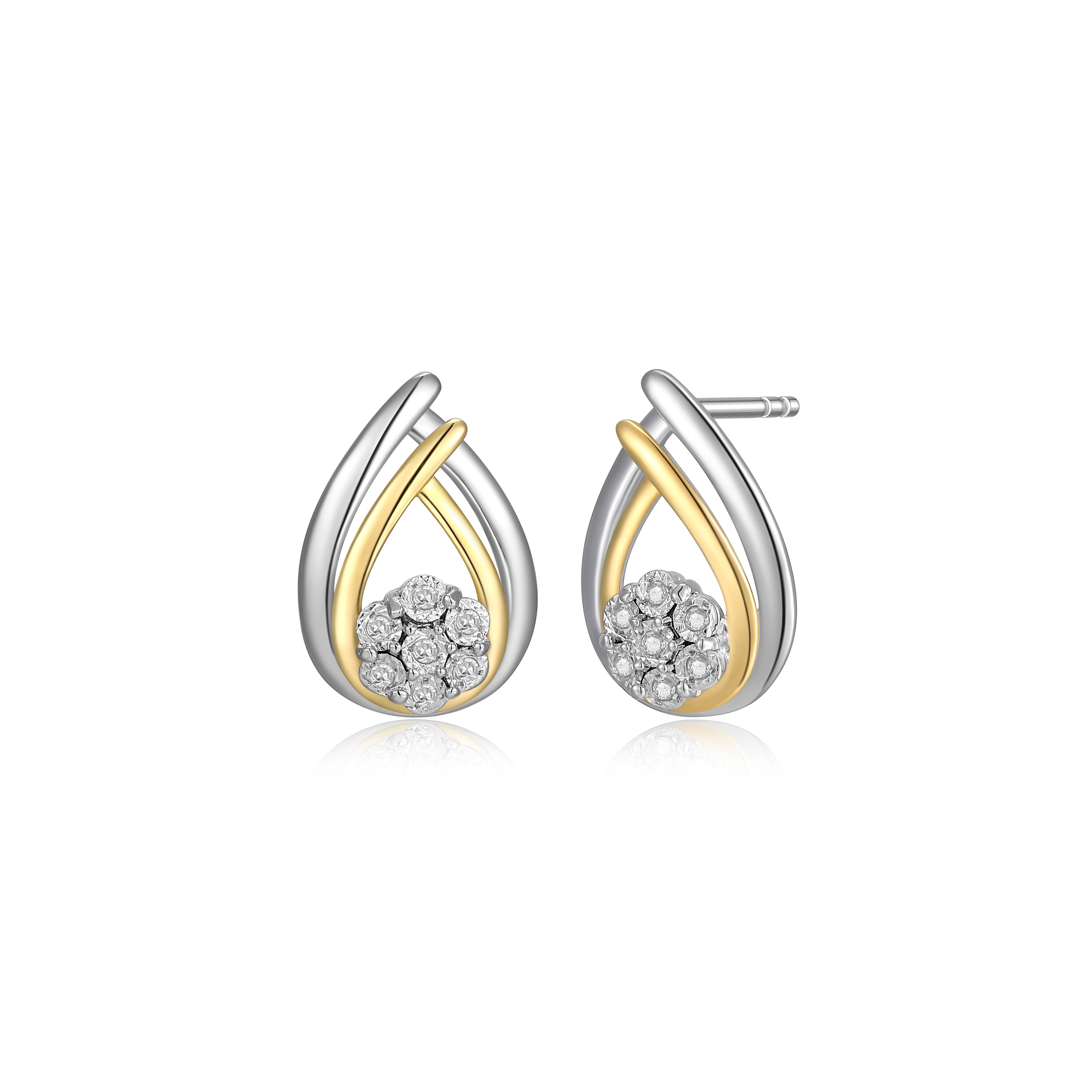 Forever Facets 1/10 cttw Diamond Teardrop Earring and Pendant Set in Two-Tone Sterling Silver, Adult Female