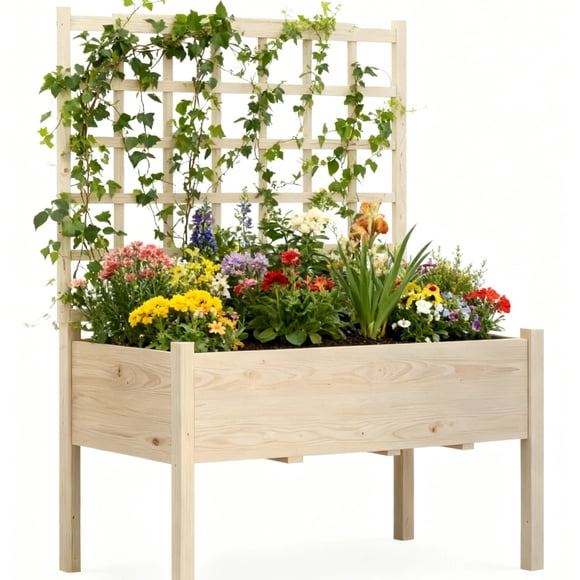 Garvee Bacs à Plantes en Bois avec Treillis et Pattes 46.46 x 23.23 x 65.36 Pouces, Chêne