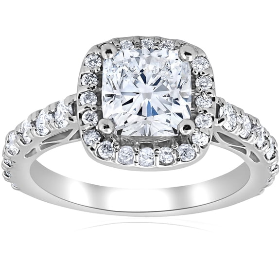 Empire Jewel 1.7 Ct Radiant Cut Lab Created Diamond Engagement Ring - Anniversary Gift - 14K White Gold Over Wedding Ring for Her - Solitaire With Accents Silver Ring - Forever Diamond Ring for Her