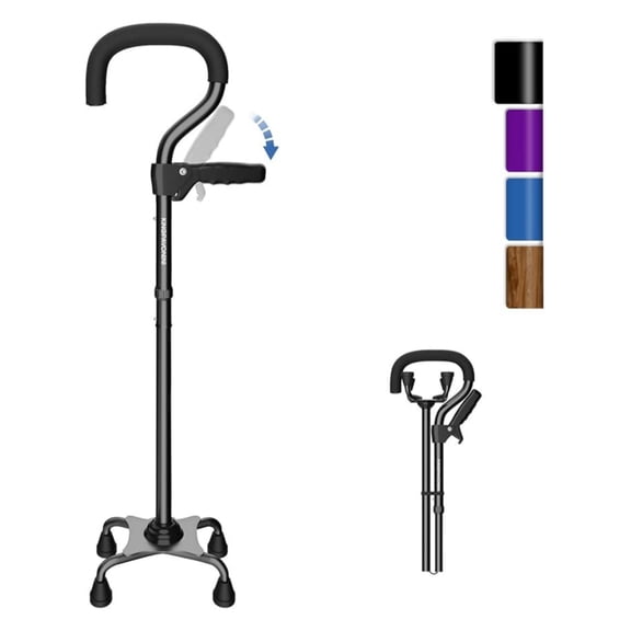 KingPavonini Walking Cane for Women/Men with Second Handle, Quad Cane for Stability, Standing, Balance, Leg Surgery Recovery