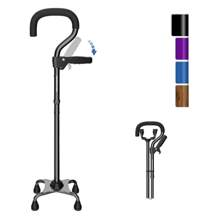 KingPavonini Walking Cane for Women/Men with Second Handle, Quad Cane for Stability, Standing, Balance, Leg Surgery Recovery