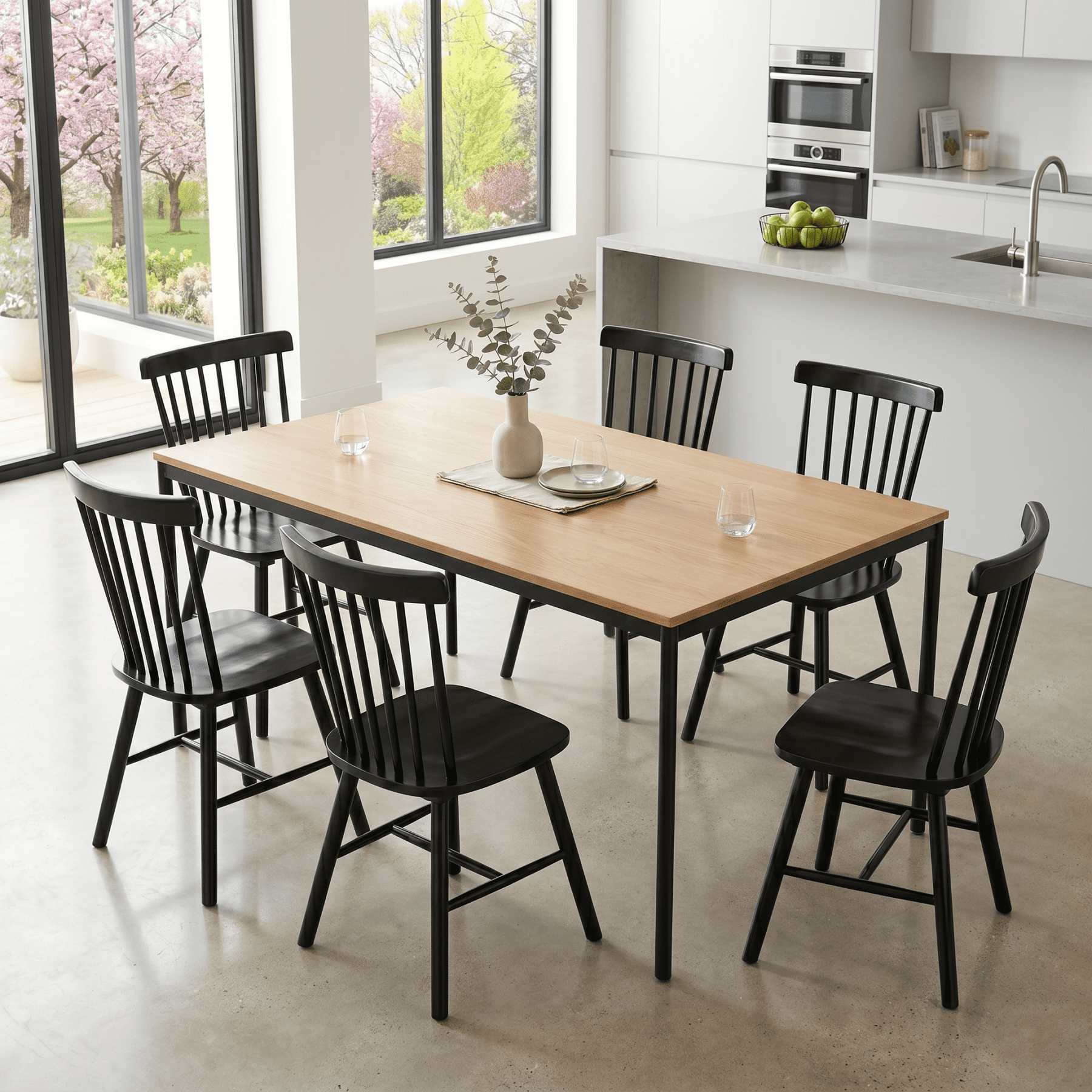 TrumanPick Windsor Dining Chairs Set of 6 - Wooden Spindle Back Kitchen Chairs, Farmhouse Mid-Century Modern Dining Chair for Dining Room Restaurant, Black