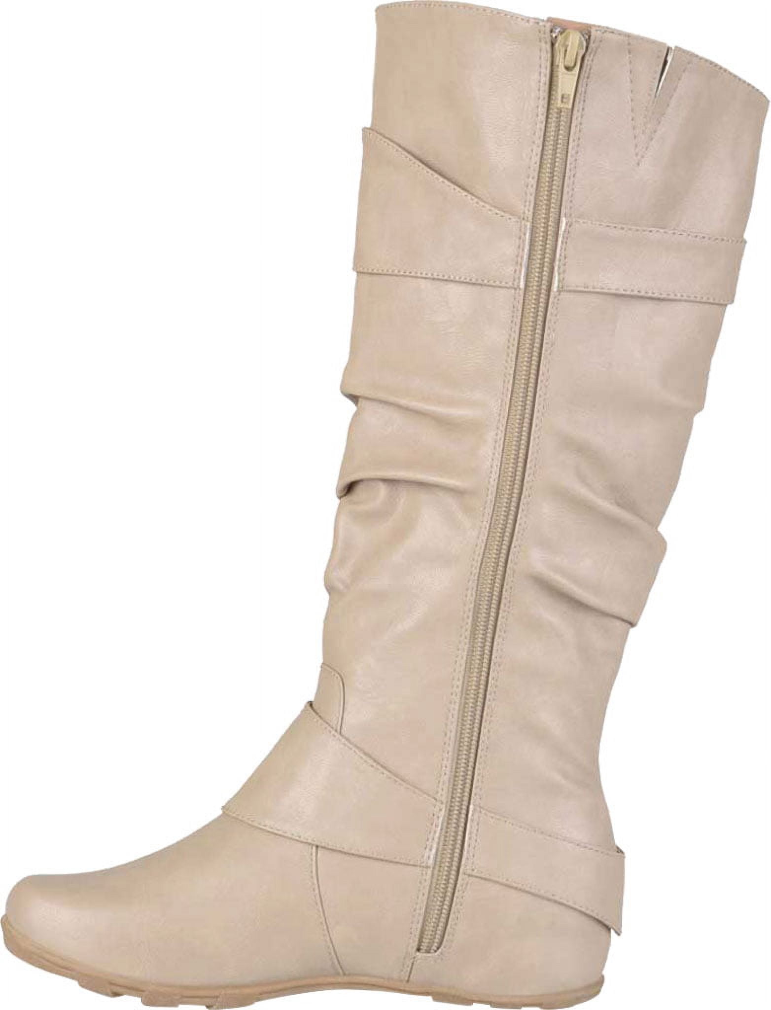 JOURNEE COLLECTION Womens Black Goring Buckle Accent Hidden Heel Paris Square Toe Wedge Zip-Up Slouch Boot 7.5