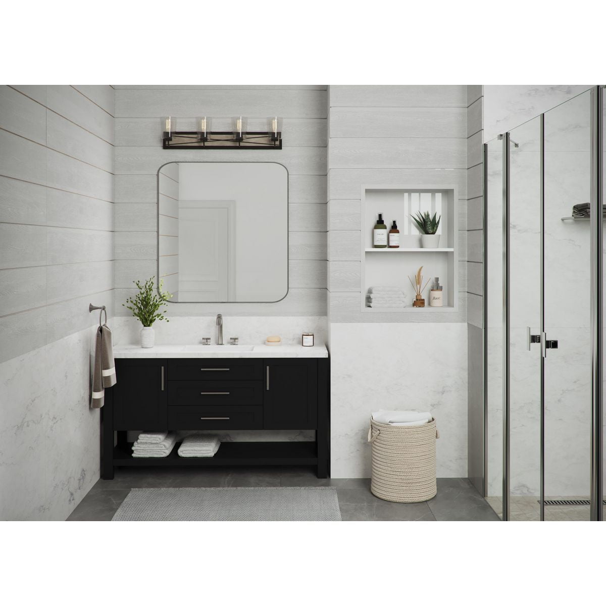 Progress Lighting Briarwood 4-Light Bath Vanity in Graphite with Clear Glass Shades