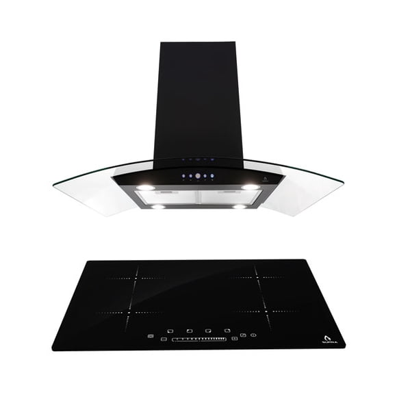 Combo SUPRA TERAMO parrilla de inducción con 4 quemadores y campana extractora de isla en color negro de 76cm SUPRA TERAMO