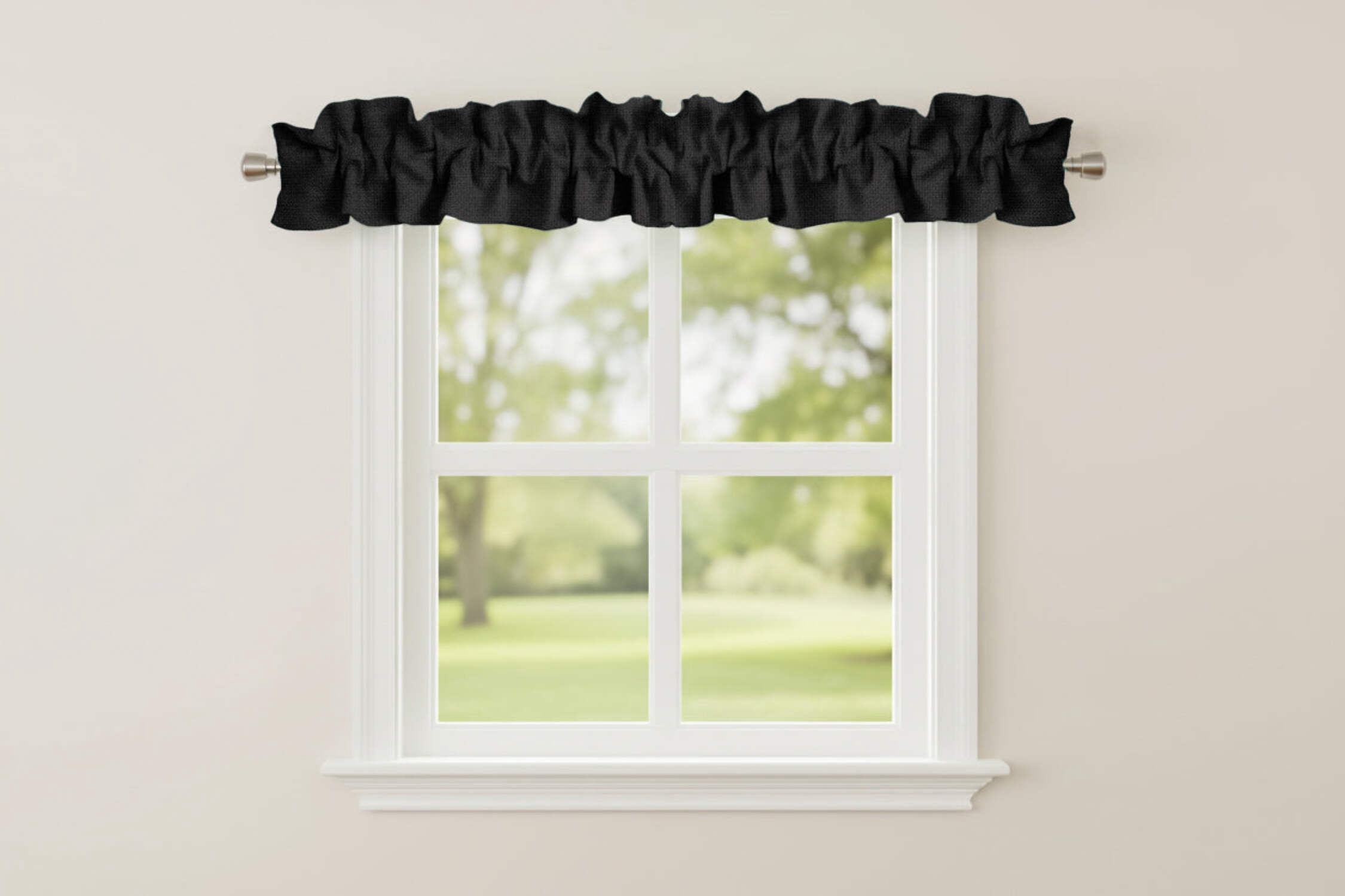 Faux Burlap Texture Curtain Sleeve Topper Window Treatment with Bottom and Top Ruffle