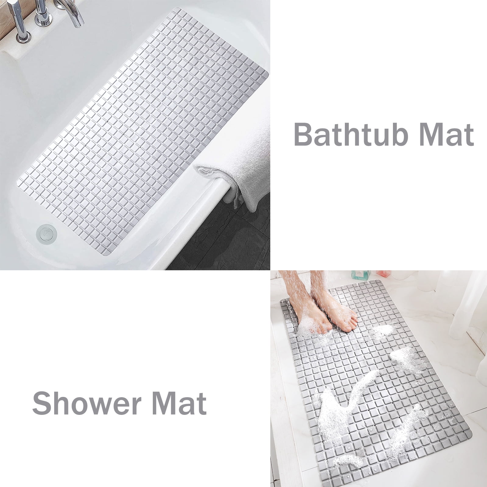 Bath Mat丨Bathroom Shower Mat with Suction Cups and Drain Holes丨