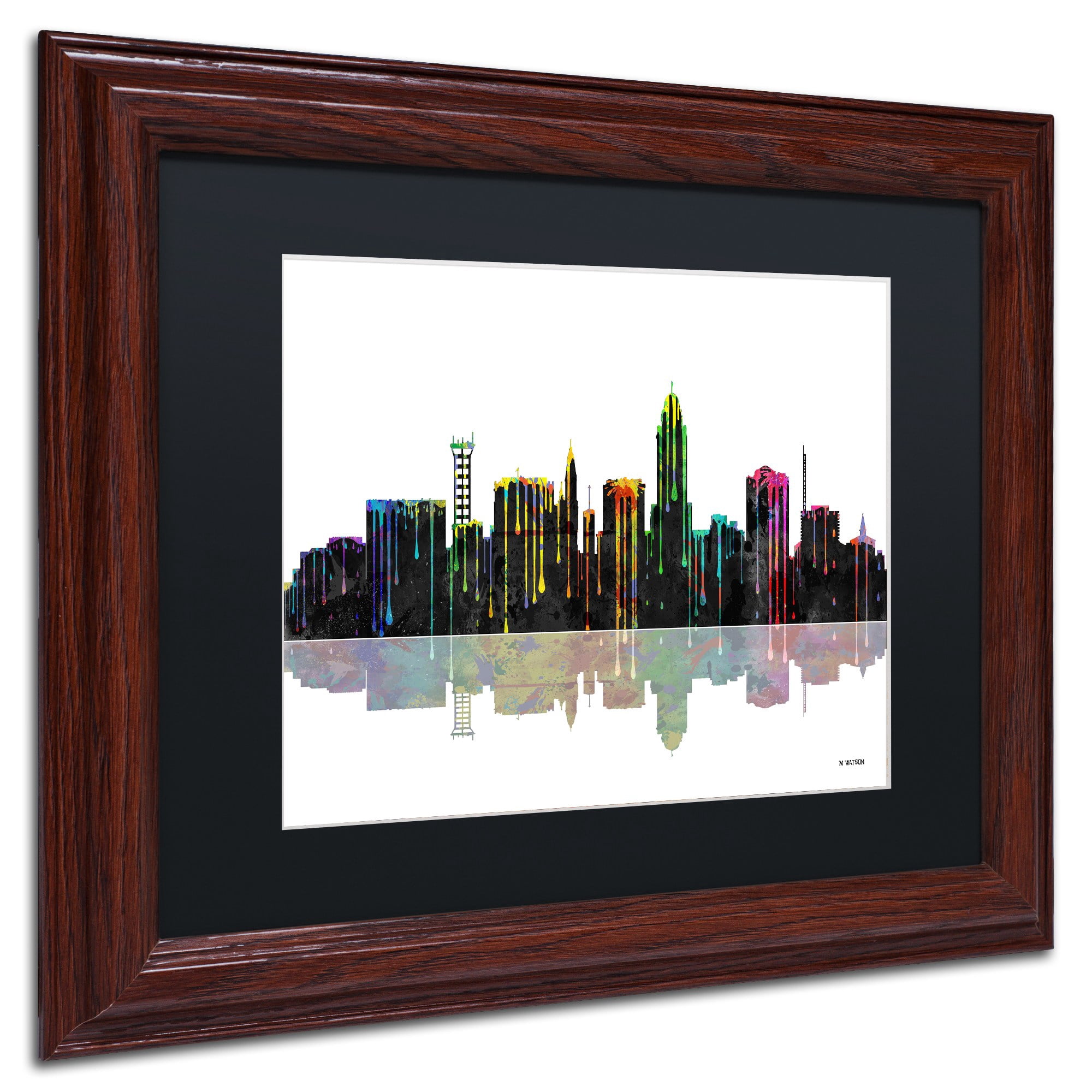 Trademark Fine Art "Lincoln Nebraska Skyline" Canvas Art by Marlene Watson Black Mat, Wood Frame