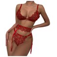 thumbnail image 1 of Gibobby Conjunto de lencería Sujetador + tangas Apelación Liga Ropa de dormir Anillo sexy Ropa interior de Nueva perspectiva Pijamas Lencería de Íntimos de flores(Vino, XXL), 1 of 5