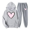 thumbnail image 2 of Feancey Women's Hooded Sweat Suits Valentines Day Heart Print Y2K Hoodies and Jogger Pants Teen Girl Casual Tracksuit 2 Piece Outfits with Pockets Gray XXL, 2 of 6