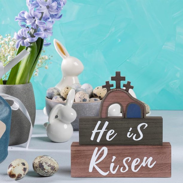 Adornos de Pascua, escena de resurrección de la tumba vacía de Pascua, adorno religioso de resurrección para la repisa de la mesa del hogar, decoración navideña, cruz de resurrección.