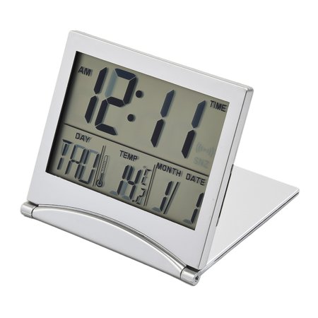 Luolandi Folding LCD Weather Station Alarm Clock with Thermometer and Date Display Silver