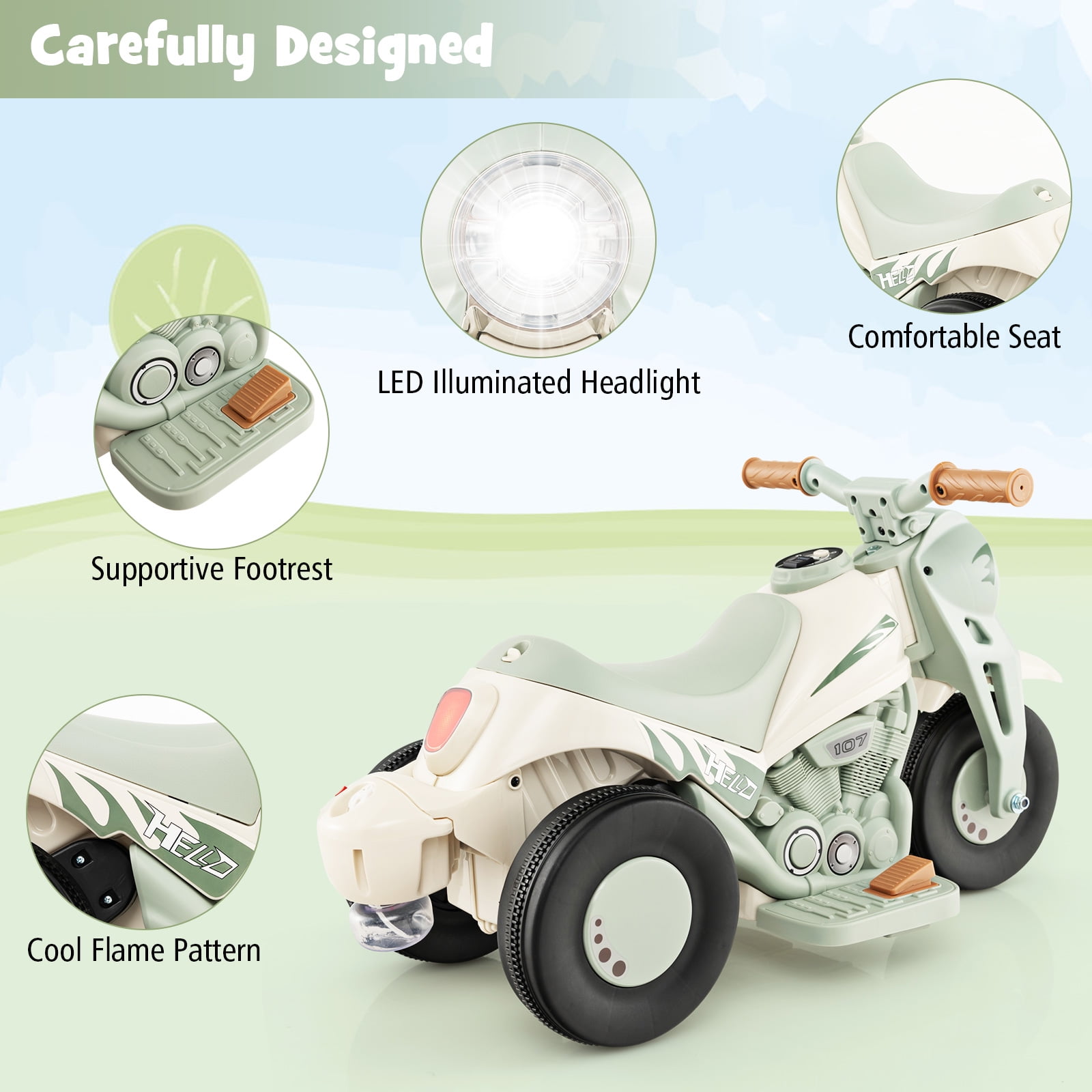Infans 6V Kids Bubble Car Electric Ride on Motorcycle w/ Music Button & LED Headlight
