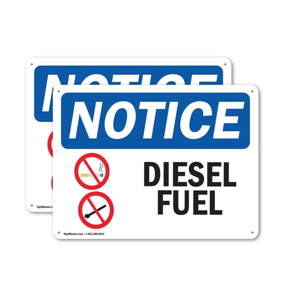 (2 Pack) Diesel Fuel OSHA Notice Sign 10 Inch X 7 Inch Indoor / Outdoor Rust-Free Aluminum Metal Signs for Workplace, Workshop, and Construction Site, Made in the USA