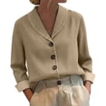 thumbnail image 3 of Women's Denim Button Down Collar Shirt Tops Blouses Tunics for Casual Daily Wear Work Office Vacation Outfits Fashion Essential Gift for Ladies | Sopatenor,Khaki XL, 3 of 9