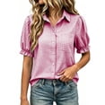 thumbnail image 6 of hoksml Women's Gingham Button-Down Shirt, Collared Puff Short-sleeved Blouse with Pocket, Casual Plaid Daily Office Wear Top, 6 of 7