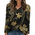thumbnail image 5 of bnaln Womens Tops V Neck Long Sleeve Jumpers Trendy Boho Floral Print Tees Blouse Dressy Casual Blouses Loose Fit Pullover Shirts Tunic Sweatshirts Beach Vacation Fall Clothes, 5 of 5