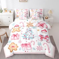 jejeloiu Cartoon Santa 7-Piece Twin Bedding Set,Xmas Tree Cookie,Ultra Soft Reversible Decor For Teens