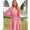 thumbnail image 5 of Women'S Casual Long Sleeve Babydoll Flowy Dress V Neck Swing Party Mini Dress Pink XL, 5 of 9